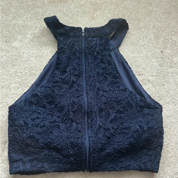 navy blue floral 2 piece long prom dress size 11 - Picture 3 of 6